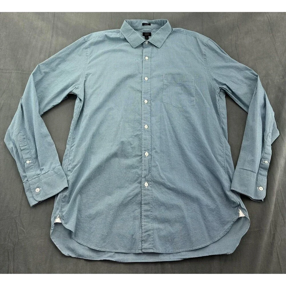 J Crew Shirt Mens XL Blue Green Micro Check Ludlow Slim Fit Button Down Casual